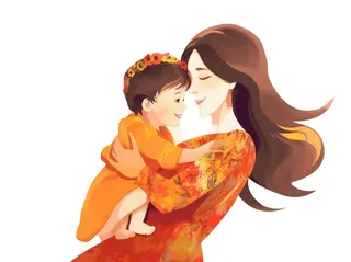 母亲节妈妈抱着孩子亲情插画免抠