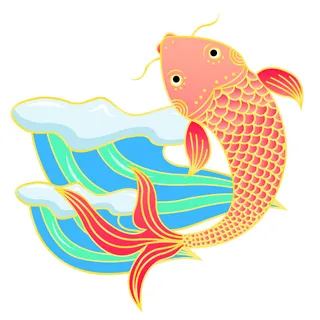 手绘国潮古风喜庆铜钱锦鲤鱼金鱼荷花插画场景装饰PSD设计素