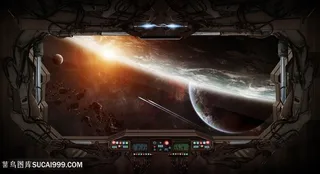 飞机机舱与与宇宙景色高清图