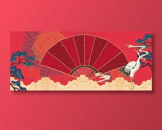 手绘中国风纸扇国潮风展板背景