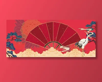 手绘中国风纸扇国潮风展板背景 手绘中国风纸扇国潮风展板背景