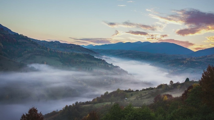 日出时的山谷，延时摄影