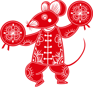 红色喜庆鼠年剪纸窗花新年快乐免扣PNG素材图片 (23)