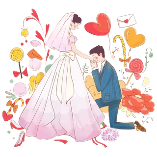 婚纱卡通人物婚礼白纱结婚婚纱摄影手绘