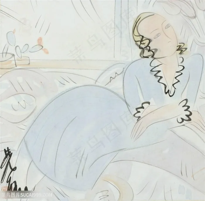 林风眠手绘女性水彩插画