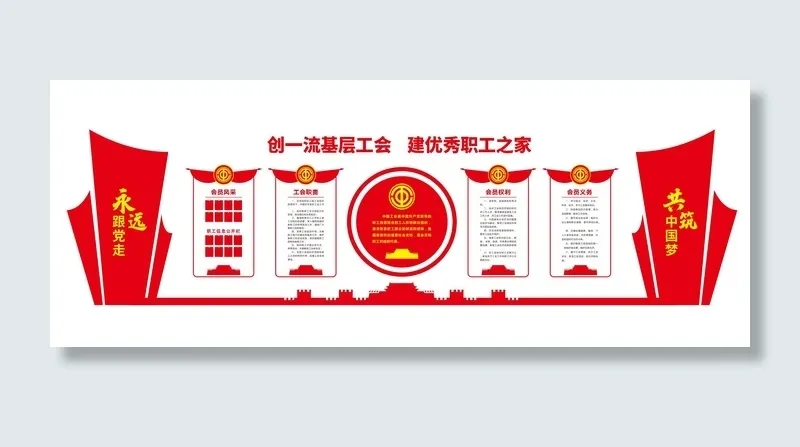 企业工会文化墙展板cdr矢量模版下载