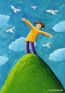 贝占新儿童画山顶男孩油画 贝占新儿童画山顶男孩油画