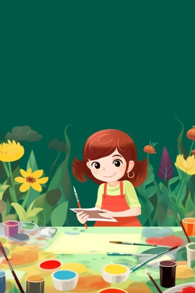 绿色少儿绘画卡通美术背景(896x1344)