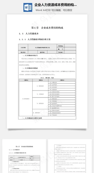 企业人力资源成本费用的构成Word文档