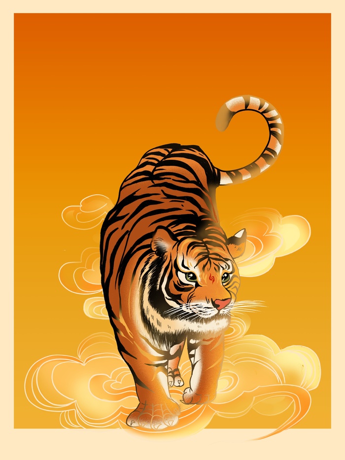 虎年中国风萌虎插画psd模版下载