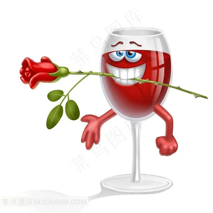 红酒玫瑰鲜花3d小人
