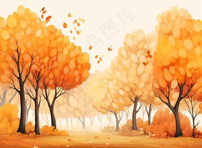 秋季树林黄色树叶卡通插画素材背景(1280x944)