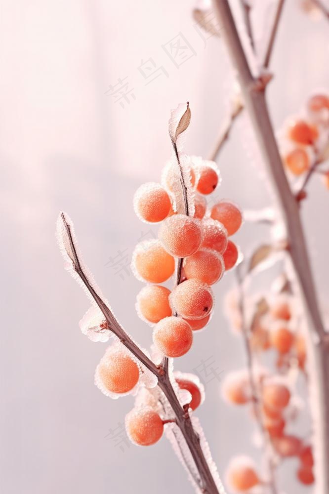 大雪温馨冰枝橙色果子节气海报背景