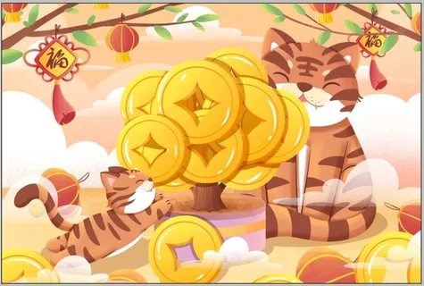 设计老虎金色发财新年