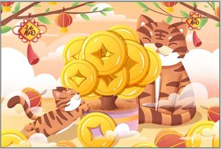 设计老虎金色发财新年