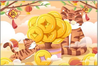 设计老虎金色发财新年
