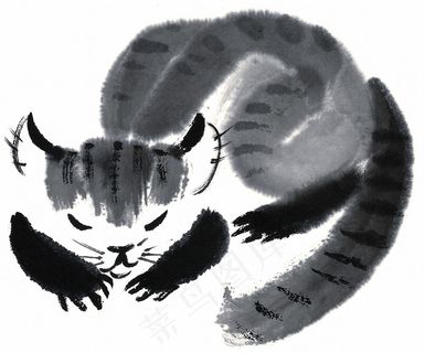 水墨猫文化艺术素材