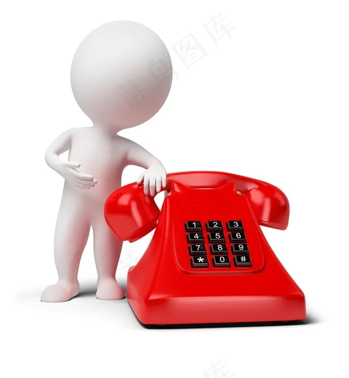 拿着红色电话机的白色小人