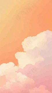 橙色渐变落日天空白云简约扁平手绘背景