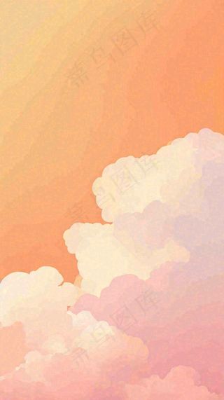 橙色渐变落日天空白云简约扁平手绘背景