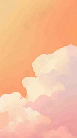 橙色渐变落日天空白云简约扁平手绘背景