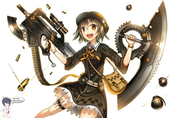 卡通女孩枪械大刀素材