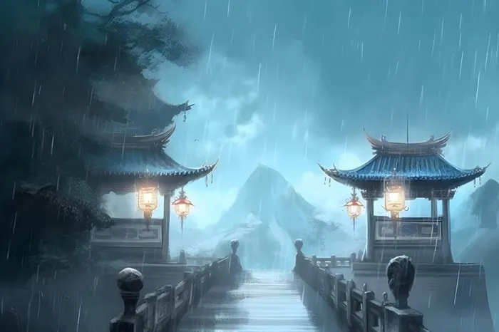 国风建筑水墨雨水背景(3600x2400)
