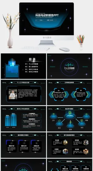 黑色科技风述职报告PPT模板
