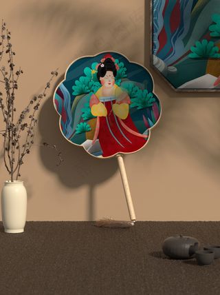 唯美国潮风中式扇子智能贴图样机