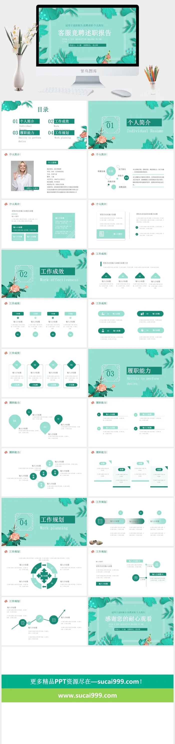 客服服务人工回复述职工作报告PPT模板
