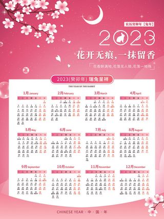 粉色梅花2023兔年日历