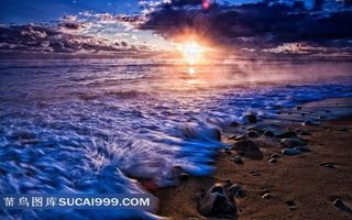 唯美落日沙滩海洋风景图片