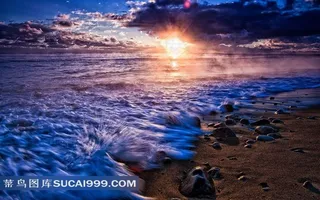 唯美落日沙滩海洋风景图片