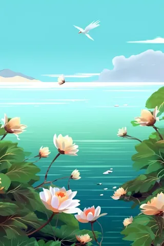 创意简约绿色清新国风莲花背景