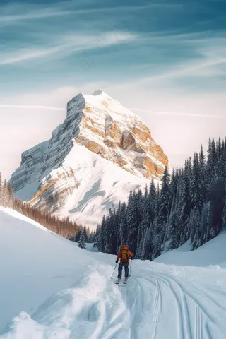 冬季高山滑雪的人风景摄影图