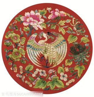 红色凤凰古代龙凤刺绣中国风图片