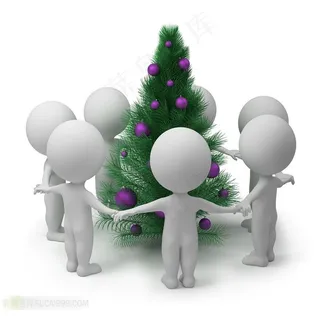 围绕着圣诞树的3D小人