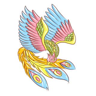 手绘国潮中国风神龙凤凰卡通形象插画装饰元素图案PSD设计素材