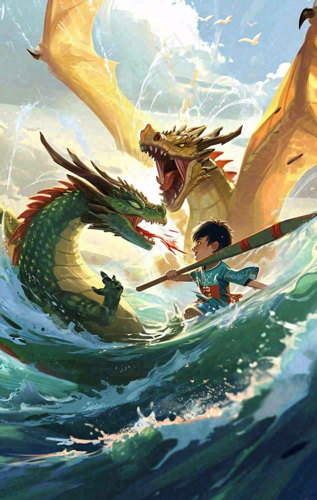 海上船只传说龙怪兽古风插画手绘(864x1360)