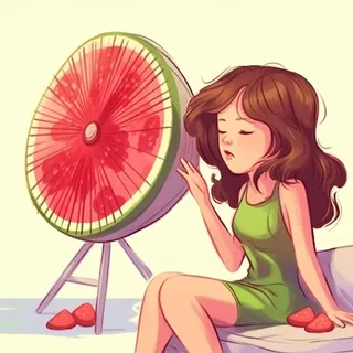 夏日女孩西瓜风扇背景