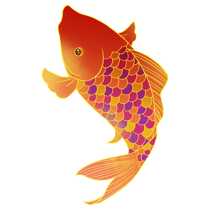 手绘烫金国潮中国风卡通锦鲤鱼金鱼插画装饰元素PSD设计素材