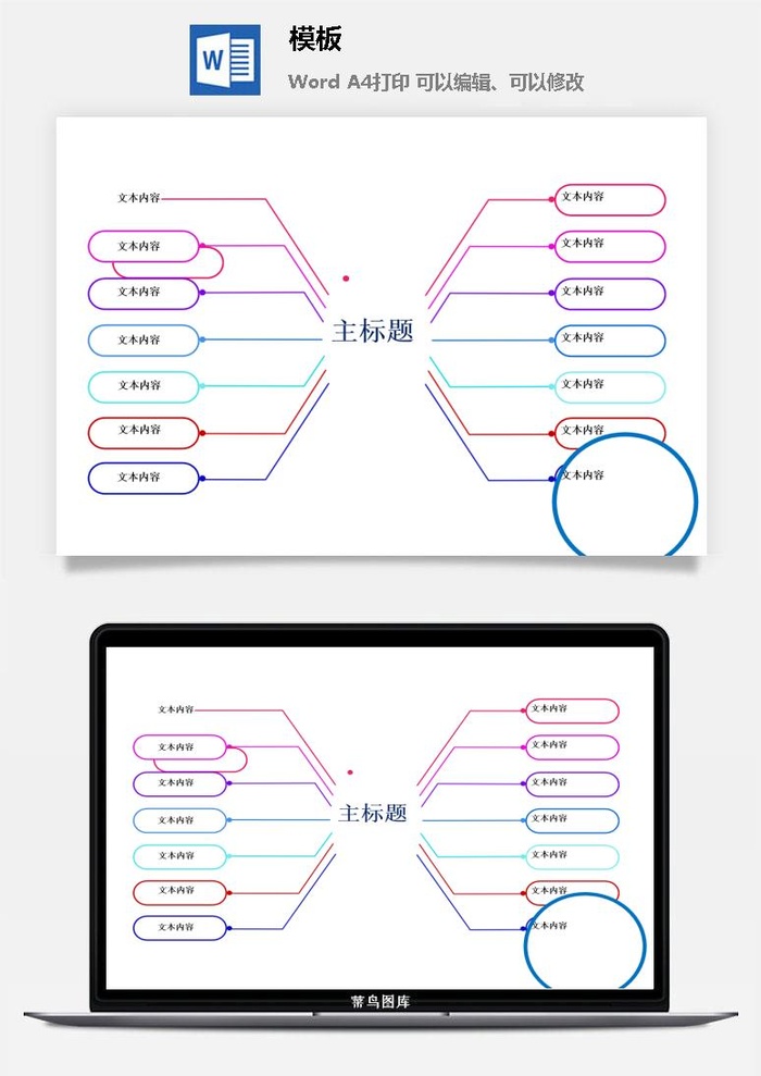 鱼骨大脑树状思维导图ppt模板工作学习项目培训流程逻辑word格式