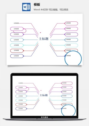 鱼骨大脑树状思维导图ppt模板工作学习项目培训流程逻辑word格式预览图