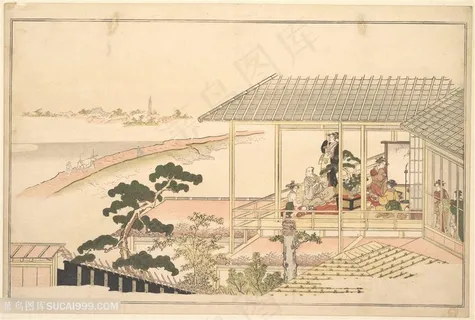 喜多川歌磨手绘庭院人物插画 喜多川歌磨手绘庭院人物插画