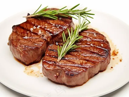 牛排铁板装盘美食摄影图