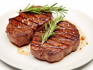 牛排铁板装盘美食摄影图