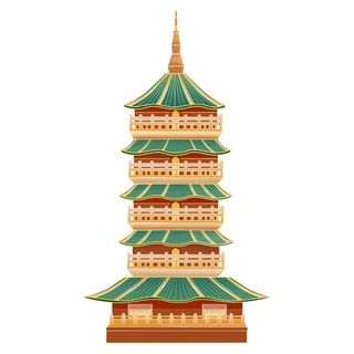 复古中国风国潮古建筑插画手绘高楼古塔PSD素材亭子png免抠图