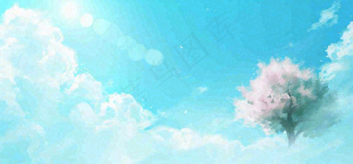 春天蓝色的天空和粉红色的书梦幻场景(1616x752)