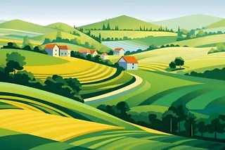 自然环境乡村扁平风景插画