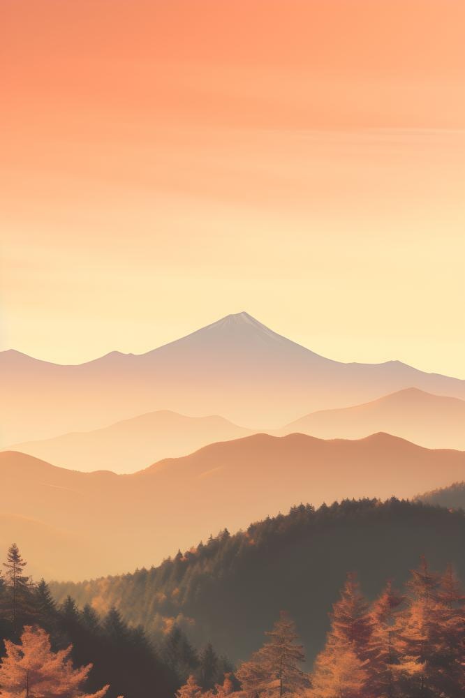 落日秋天树叶黄色山脉意境背景(2400x3600)